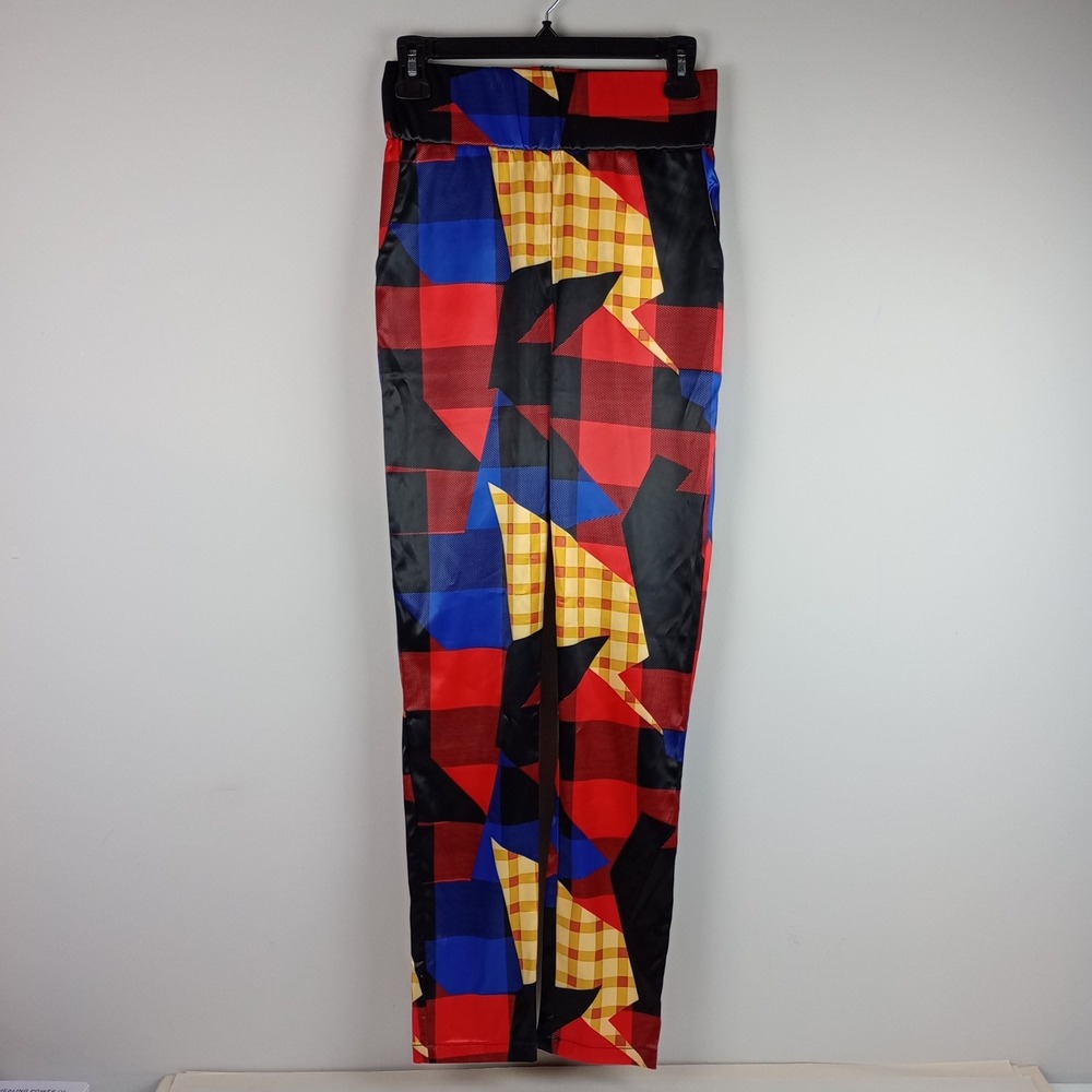 Akira Womens S Multicolor Plaid Geometric High Waist Satin Slim Legging Pants